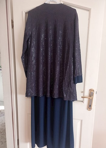 Uzun Kollu Lacivert Drapeli Kadın Elbise - Görsel 3