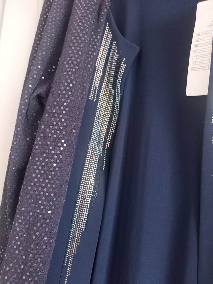 Uzun Kollu Lacivert Drapeli Kadın Elbise - Görsel 2