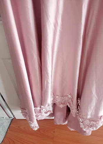 Pudra Pembe Uzun Kollu V Yakalı Elbise - Görsel 2