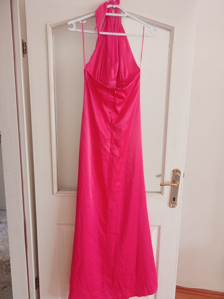 Pembe Drapeli Uzun Kadın Abiye Elbise - Görsel 2