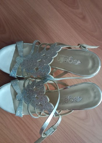 Gri İşlemeli Boncuklu ince Topuk  36 no Abiye Ayakkabı - Görsel 7