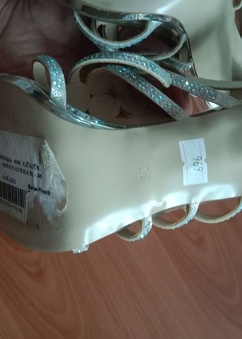 Gri İşlemeli Boncuklu ince Topuk  36 no Abiye Ayakkabı - Görsel 4