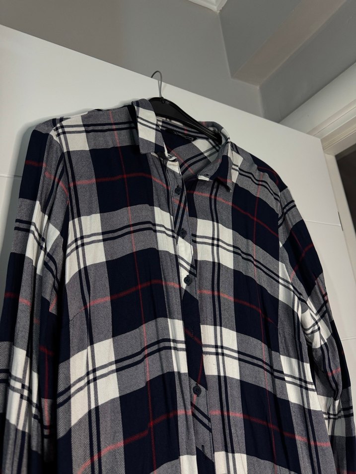 Kadın Gri Kareli Uzun Kollu Oduncu Gömlek - Görsel 2