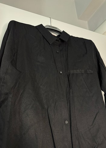 Düğmeli Siyah Uzun Kollu Keten Tunik - Görsel 2