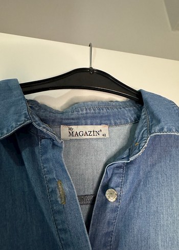 Uzun Kollu Nakışlı Mavi Kot Ceket - Görsel 3