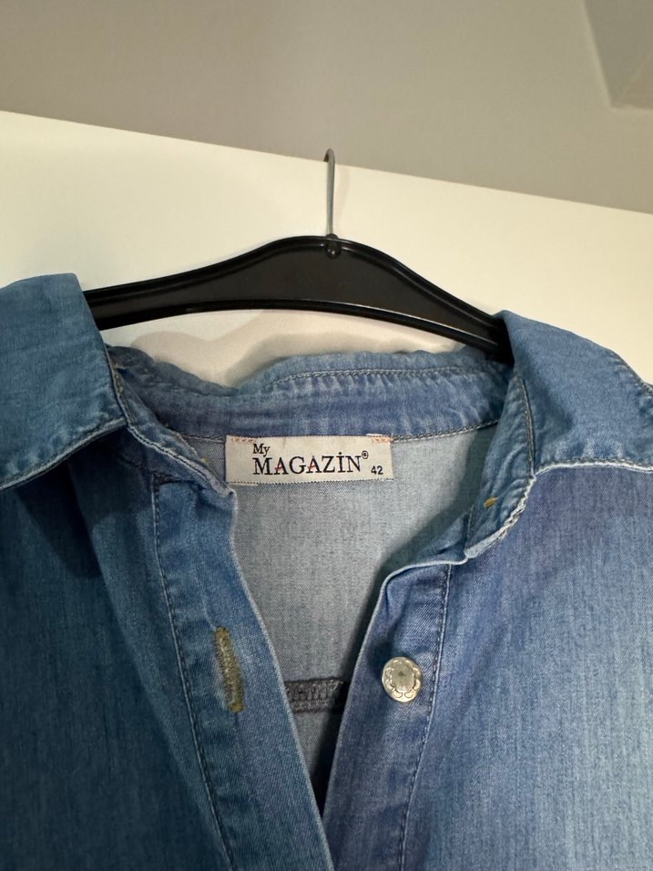 Uzun Kollu Nakışlı Mavi Kot Ceket - Görsel 3