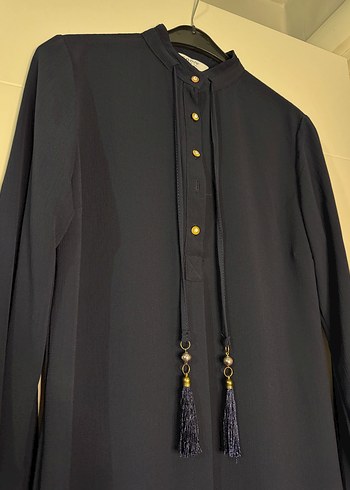 Lacivert Uzun Kollu Püsküllü Tunik - Görsel 2