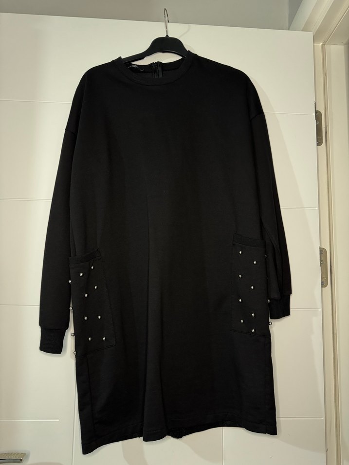 Düğmeli İnci Desenmi Siyah Uzun Kollu Kadın Tunik - Görsel 2