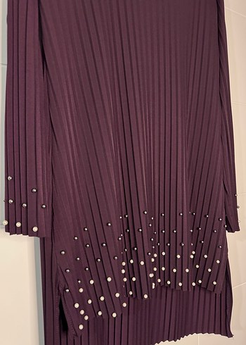 Uzun Kollu Pilili İncili Mor Tunikli Takım - Görsel 2