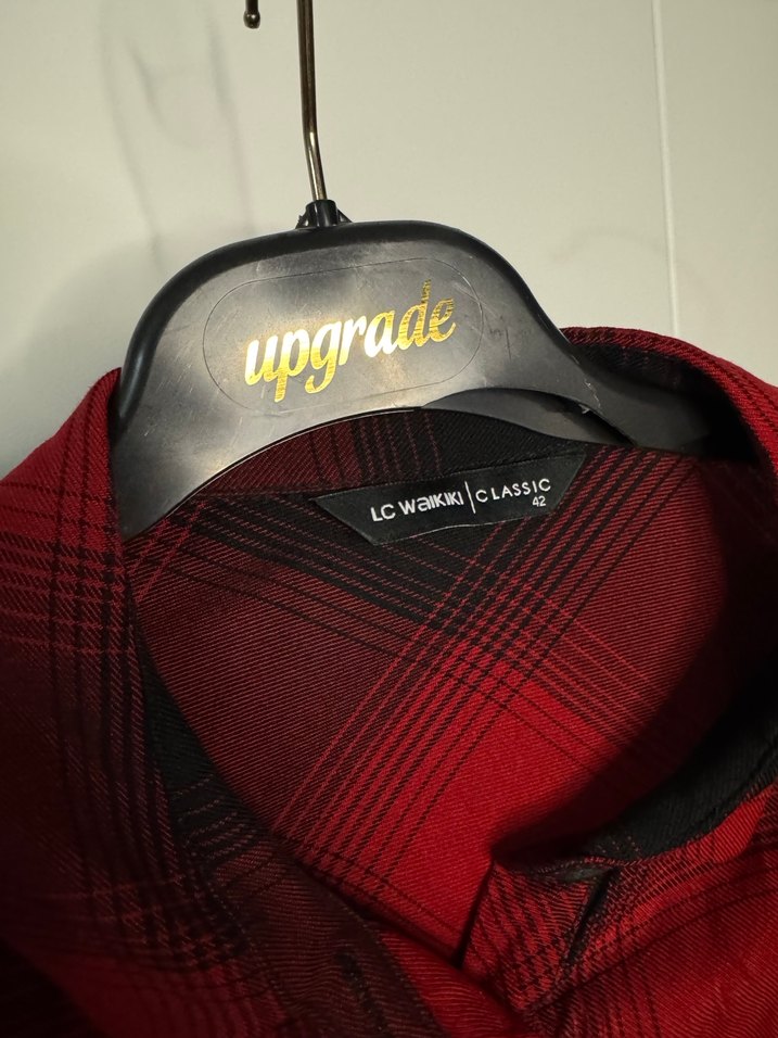 Kırmızı Uzun Kollu Düğmeli Oduncu Gömlek - Görsel 3