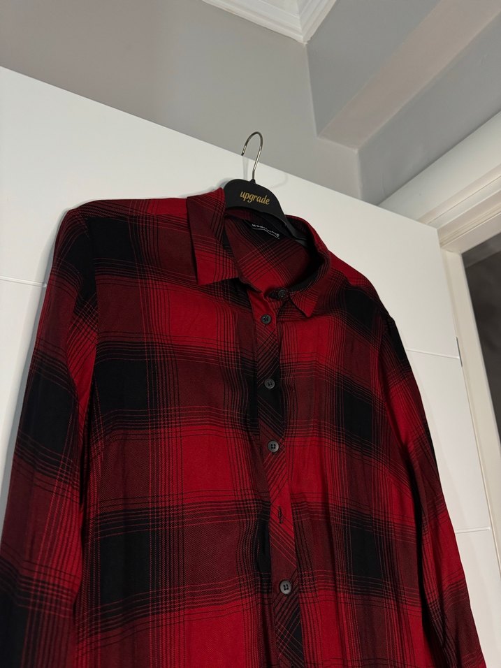 Kırmızı Uzun Kollu Düğmeli Oduncu Gömlek - Görsel 2