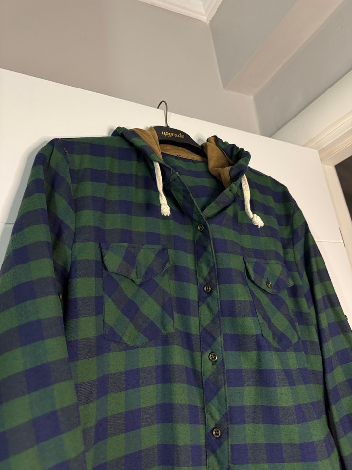 Uzun Kollu Yeşil Kareli Düğmeli Gömlek - Görsel 2