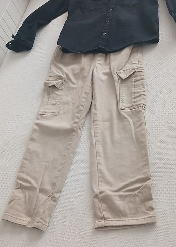 Erkek Çocuk Bej Bol Kesim Kargo Pantolon jean gomlek