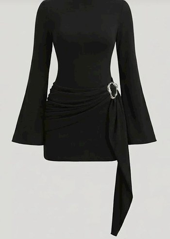 Siyah Kemer Detaylı Mini Elbise - Görsel 2