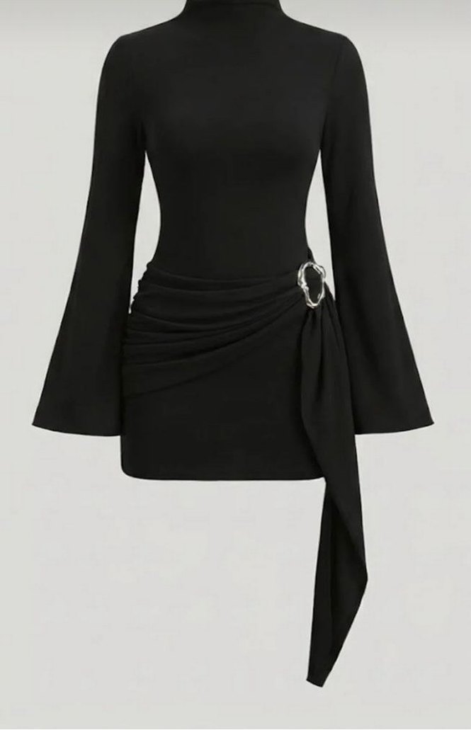 Siyah Kemer Detaylı  Mini Elbise - Görsel 2