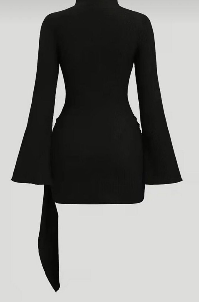 Siyah Kemer Detaylı  Mini Elbise - Görsel 3