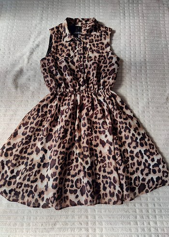 Leopar Desenli Kolsuz Elbise