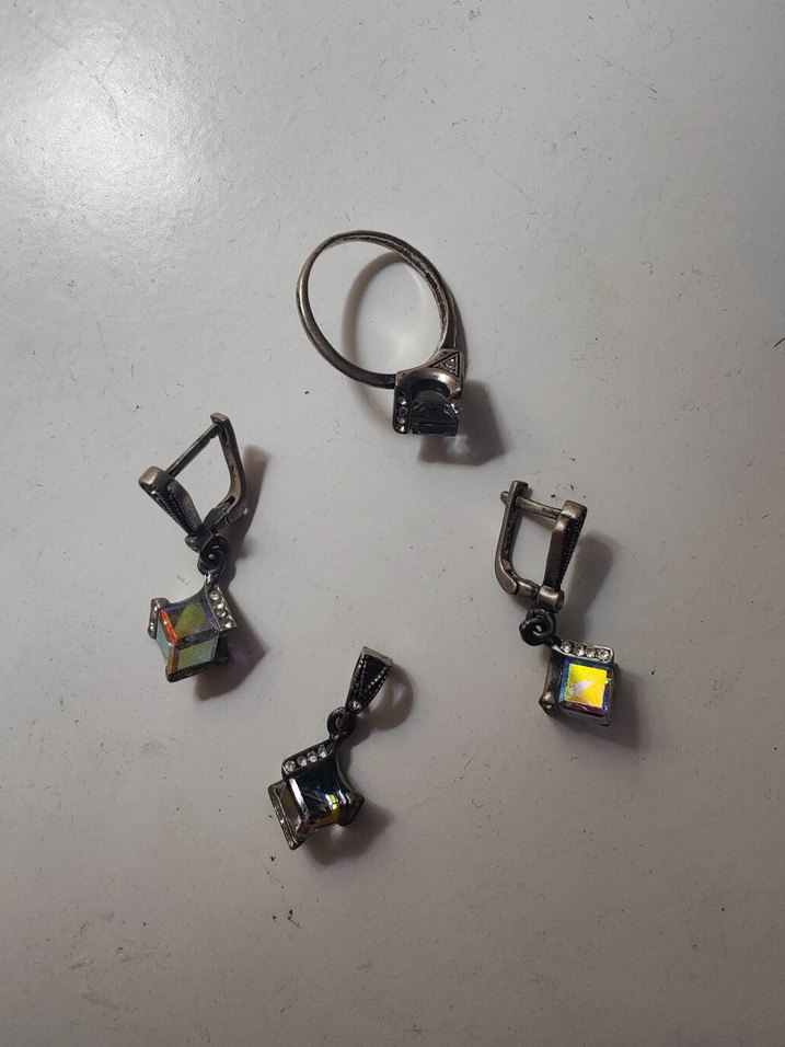 Renkli Payetli Vintage Kadın Takı Seti ,gümüş takı seti - Görsel 3