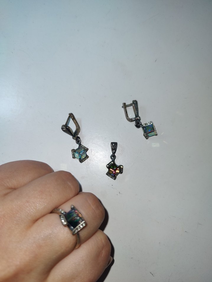 Renkli Payetli Vintage Kadın Takı Seti ,gümüş takı seti - Görsel 2