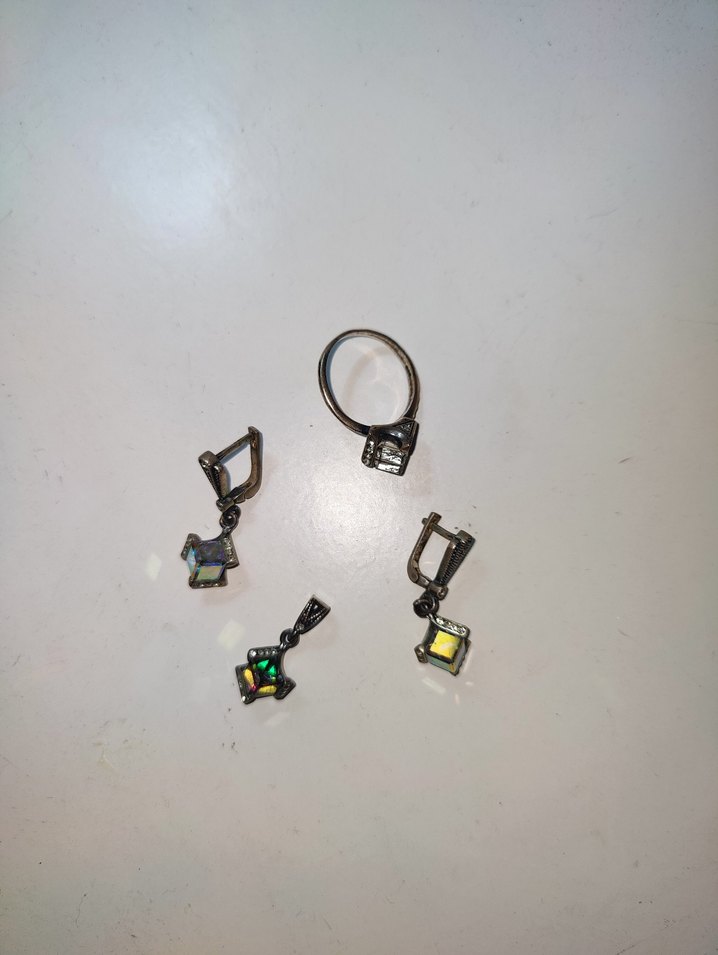 Renkli Payetli Vintage Kadın Takı Seti ,gümüş takı seti - Görsel 4