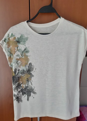 Baskılı krem Kadın Kısa Kollu Tişört