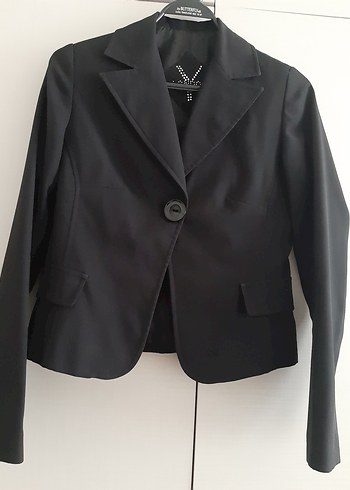 Siyah Kadın Ofis Ceketi, Düğmeli, mini Boy