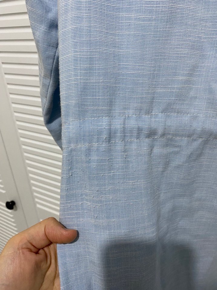 Düğmeli Uzun Mavi Keten Kap - Görsel 4