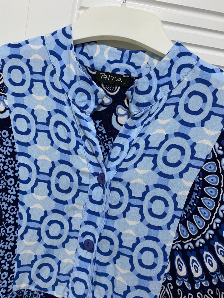 Uzun Mavi Bohem Bağcıklı Elbise - Görsel 3