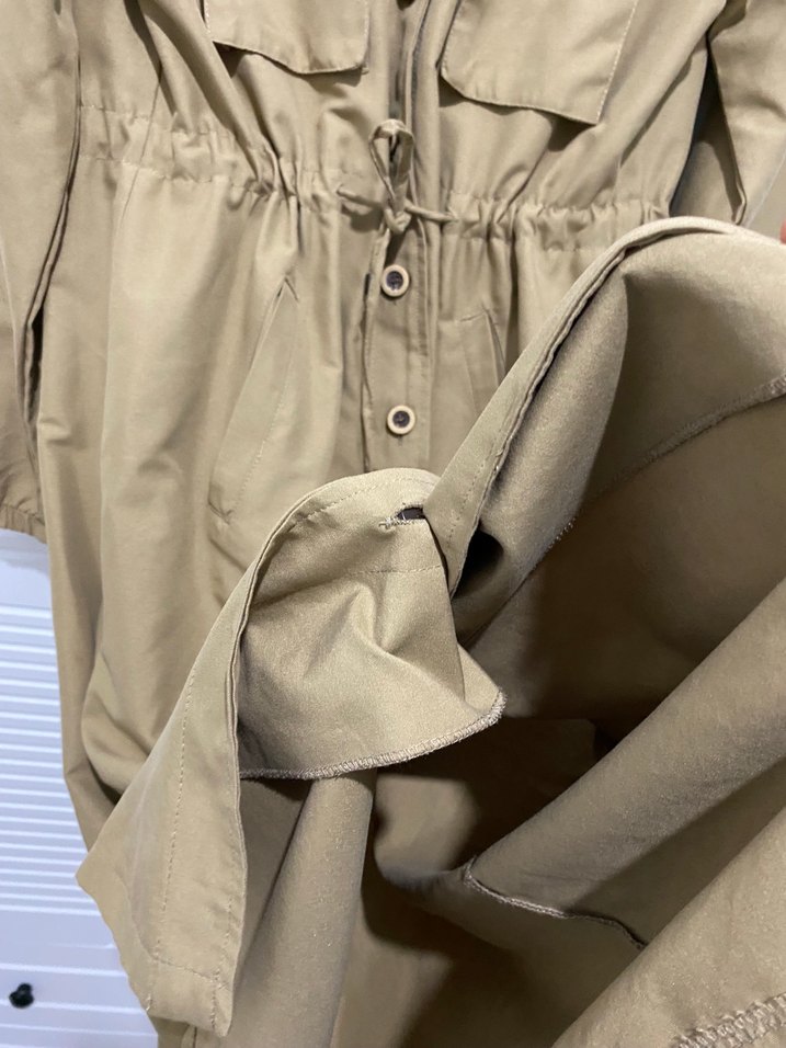 Düğmeli Bej Kadın Uzun Keten Trençkot - Görsel 3