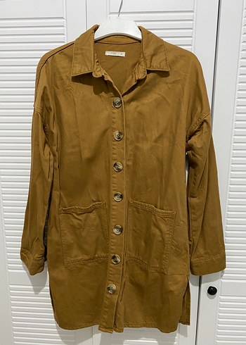 Düğmeli Kahverengi Uzun Kollu Keten Ceket - Görsel 3