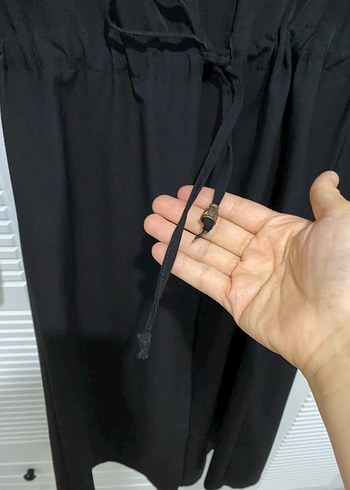 Siyah kap krep kumaş belden ipli - Görsel 3