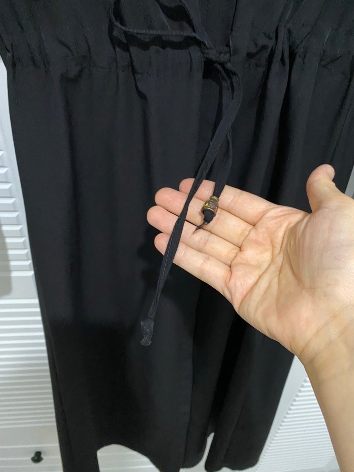 Siyah kap krep kumaş belden ipli - Görsel 3