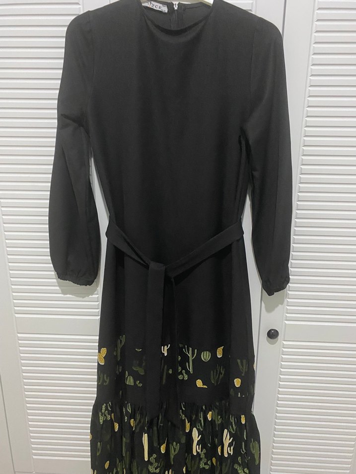 Uzun Kollu Siyah Bohem Elbise - Görsel 3