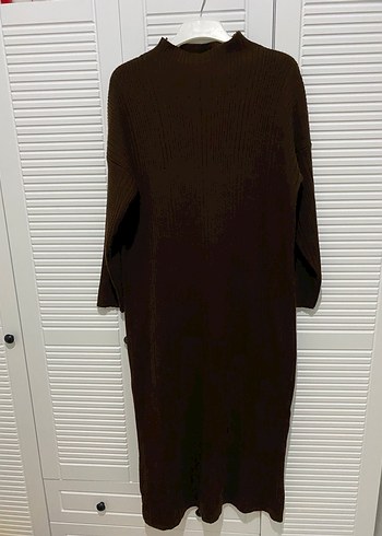 Kahverengi Uzun Triko Elbise - Görsel 2