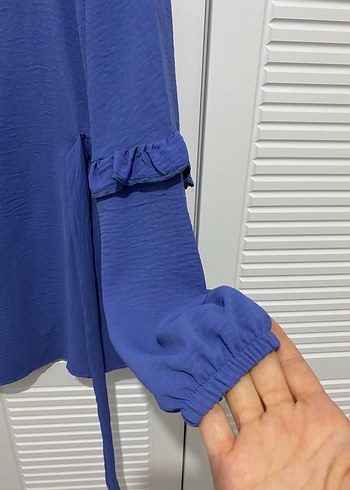 Mavi Kadın Keten Midi Tunik - Görsel 3