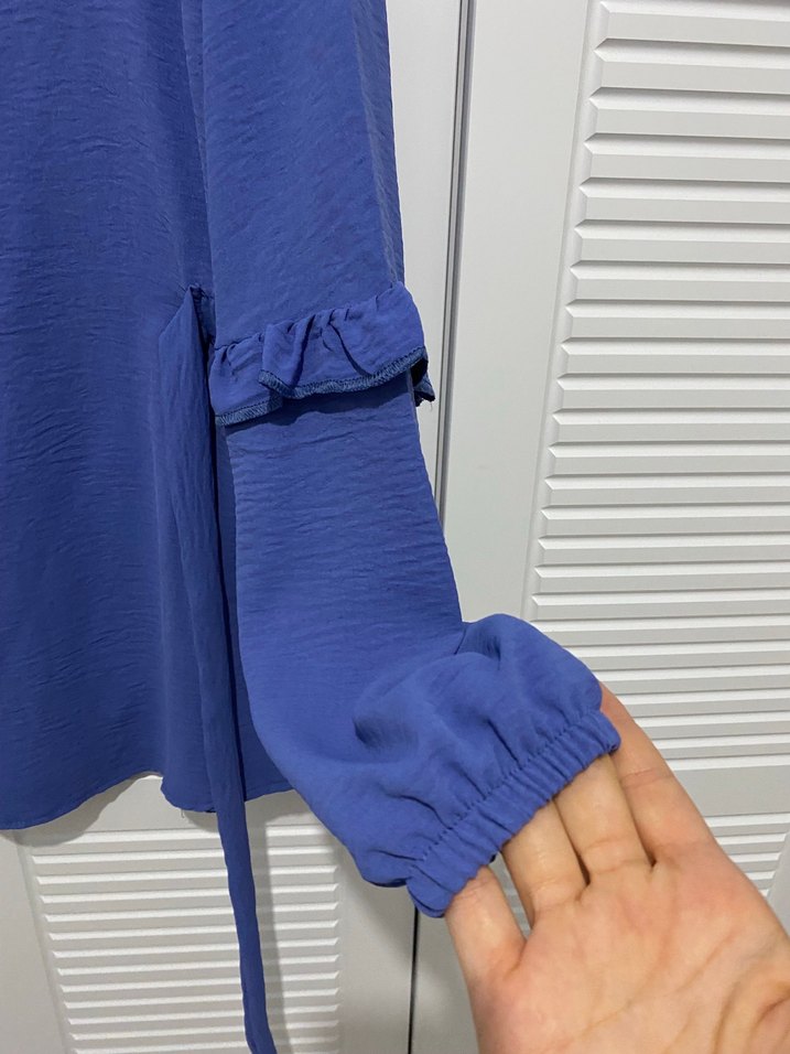 Mavi Kadın Keten Midi Tunik - Görsel 3