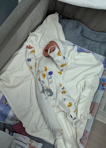 Pastel Desenli Beyaz Bebek Tulum - Görsel 2