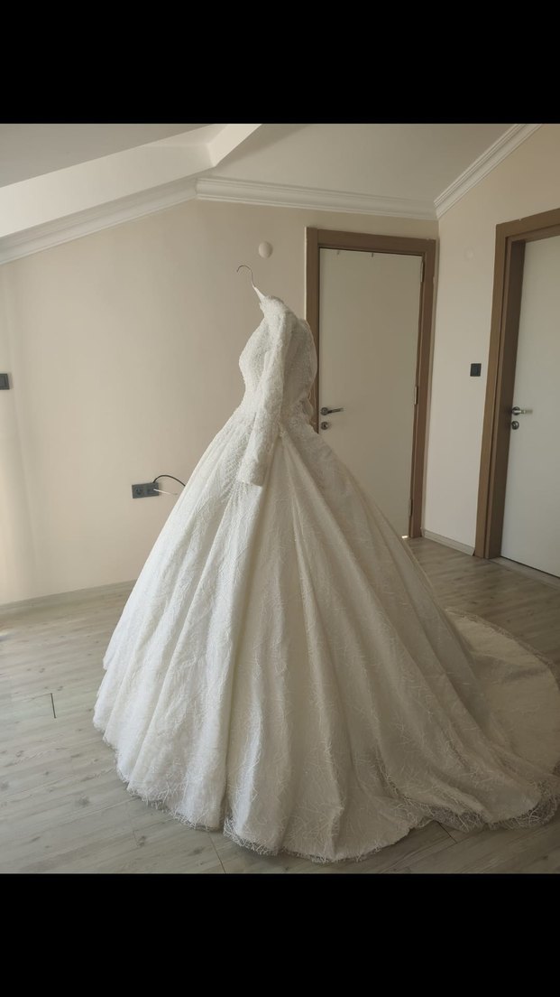 Vintage Beyaz Prenses Gelinlik Uzun Kollu - Görsel 4