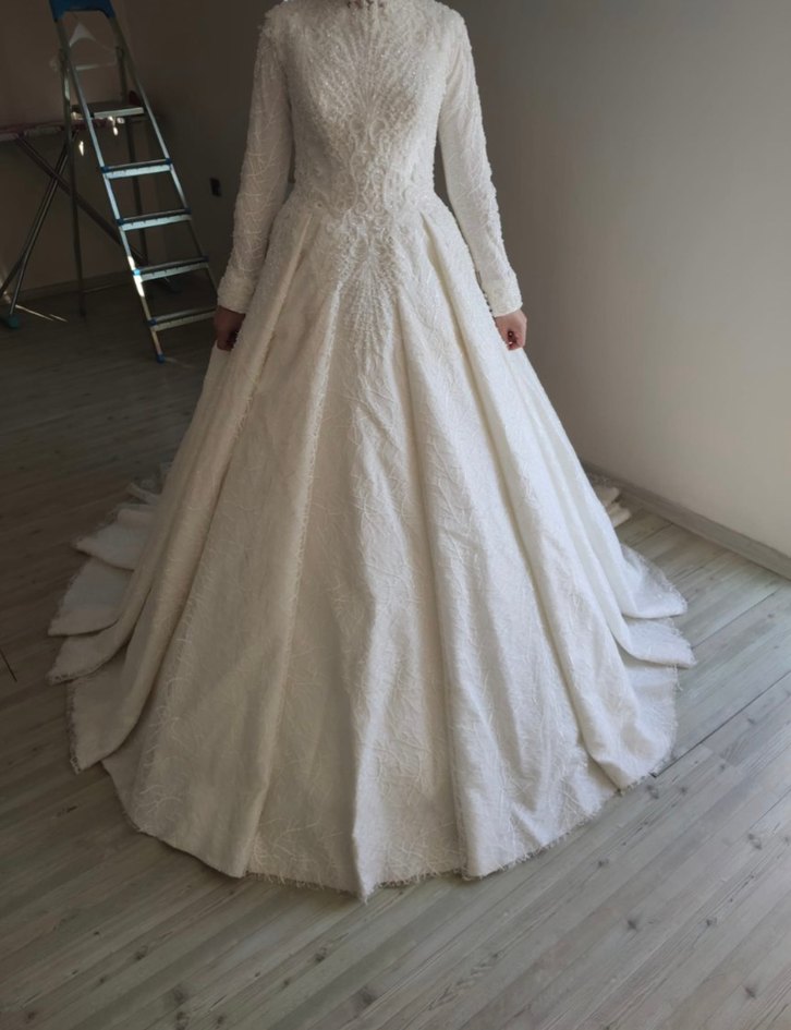 Vintage Beyaz Prenses Gelinlik Uzun Kollu - Görsel 3