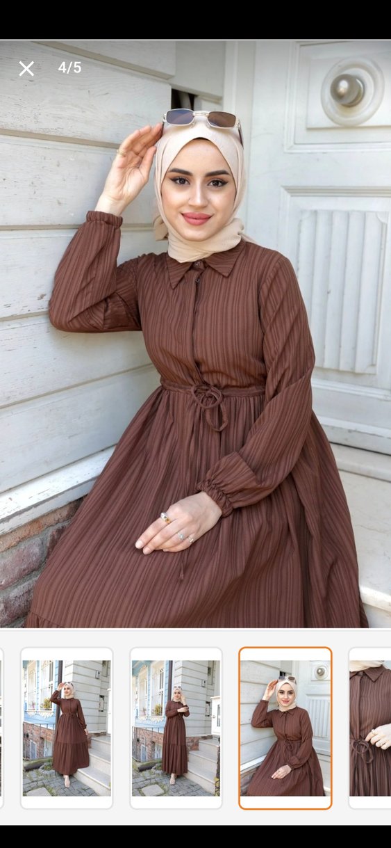 Piliseli Uzun Kol Bohem Kahverengi Elbise - Görsel 3