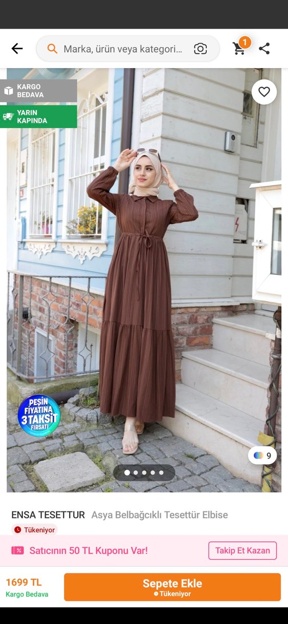 Piliseli Uzun Kol Bohem Kahverengi Elbise - Görsel 2