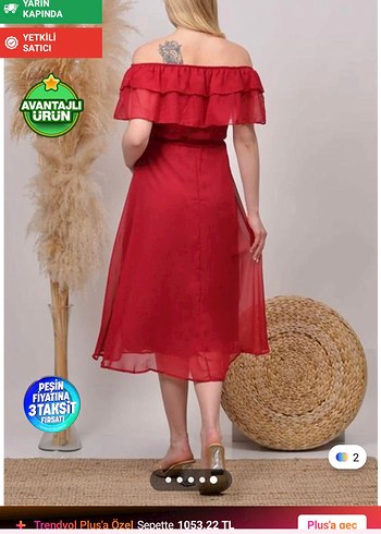 Kırmızı Kayık Yaka Kemerli Uzun Elbise - Görsel 2