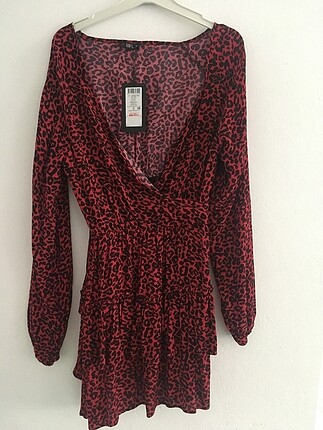 Leopar desenli bordo elbise