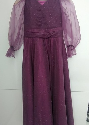 Uzun Mor Vintage Kız Çocuk Abiye Elbise