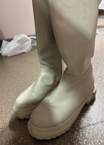 Beyaz Platform Topuklu  Kadın Çizme - Görsel 2