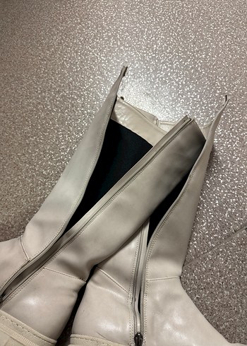 Beyaz Platform Topuklu  Kadın Çizme - Görsel 4