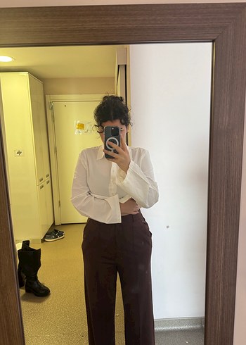 Düğmeli Kahverengi Kadın kumaş Pantolon - Görsel 5