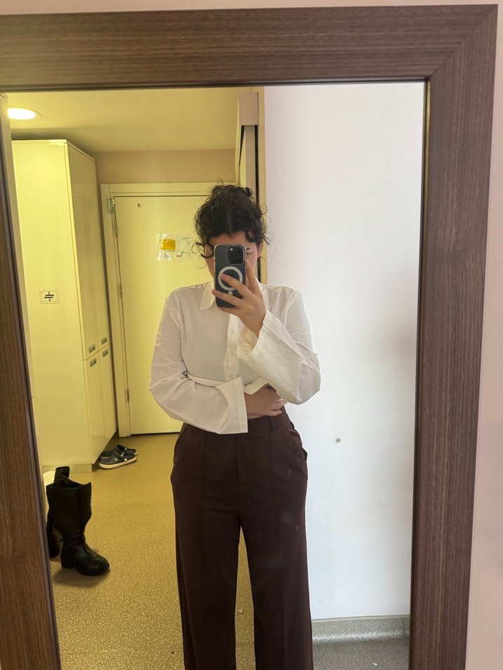 Düğmeli Kahverengi Kadın kumaş Pantolon - Görsel 5