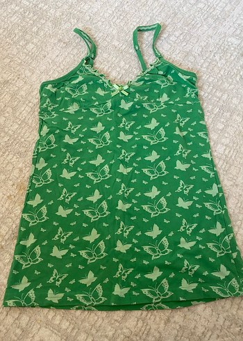 Bershka Yesil Kelebekli İnce Askili Yazlik Bluz