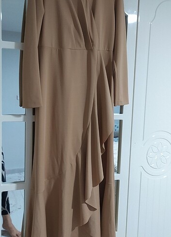 44 Beden camel Renk Elbise 
